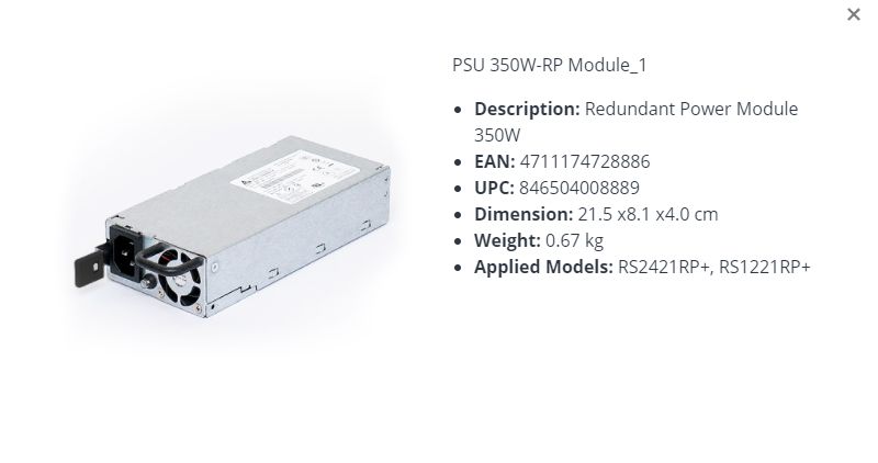 Synology Redundant Power Module 350W -   For Applied Models:  PSU 350W-RP MODULE_1 - eet01